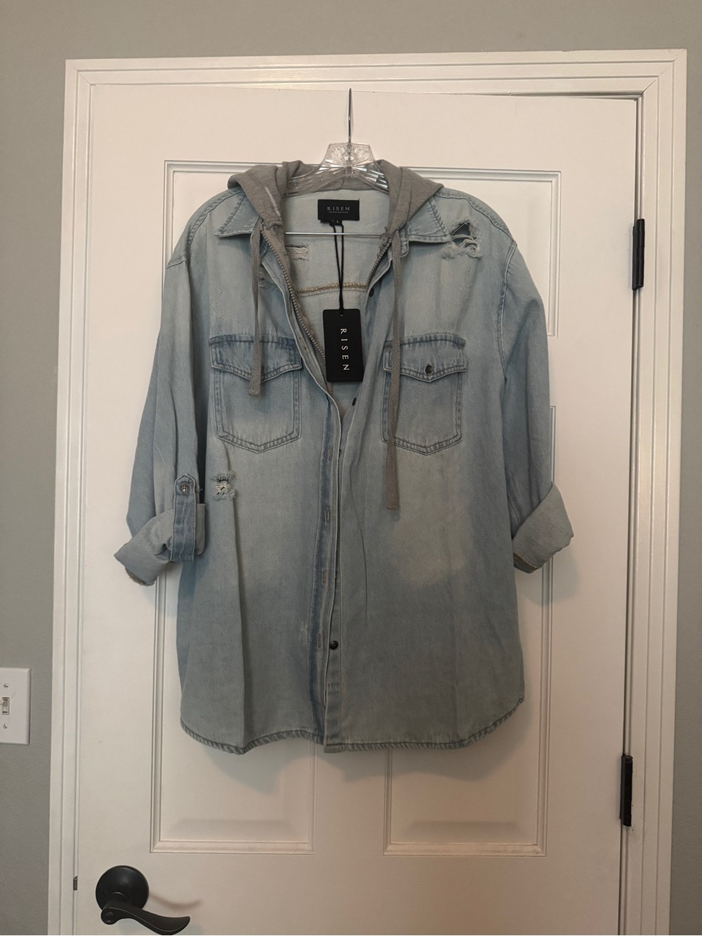 Risen Light Blue Denim Hooded Jacket